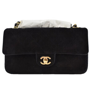Chanel 26S Maxi Souplissimo Small Medium Black Suede Gold CC Logo Flap Bag